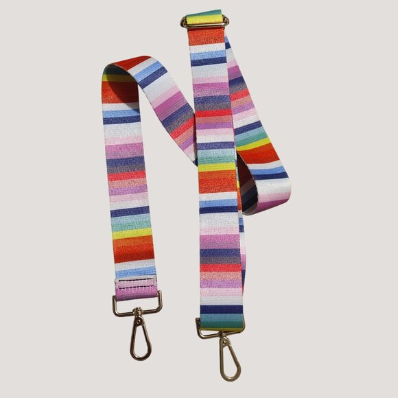 Long Adjustable Rainbow Colorful Stripe Bag Replacement Strap Gold Swivel Clasp - Picture 2 of 9